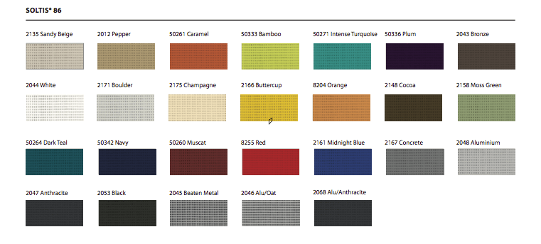 Soltis Fabric Colour Chart